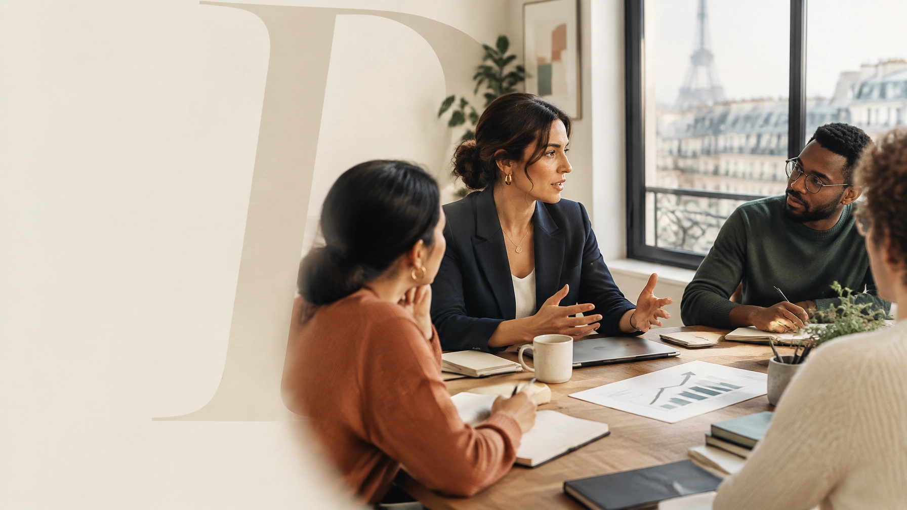 Une équipe de startup échange autour d'un plan de croissance dans un bureau parisien