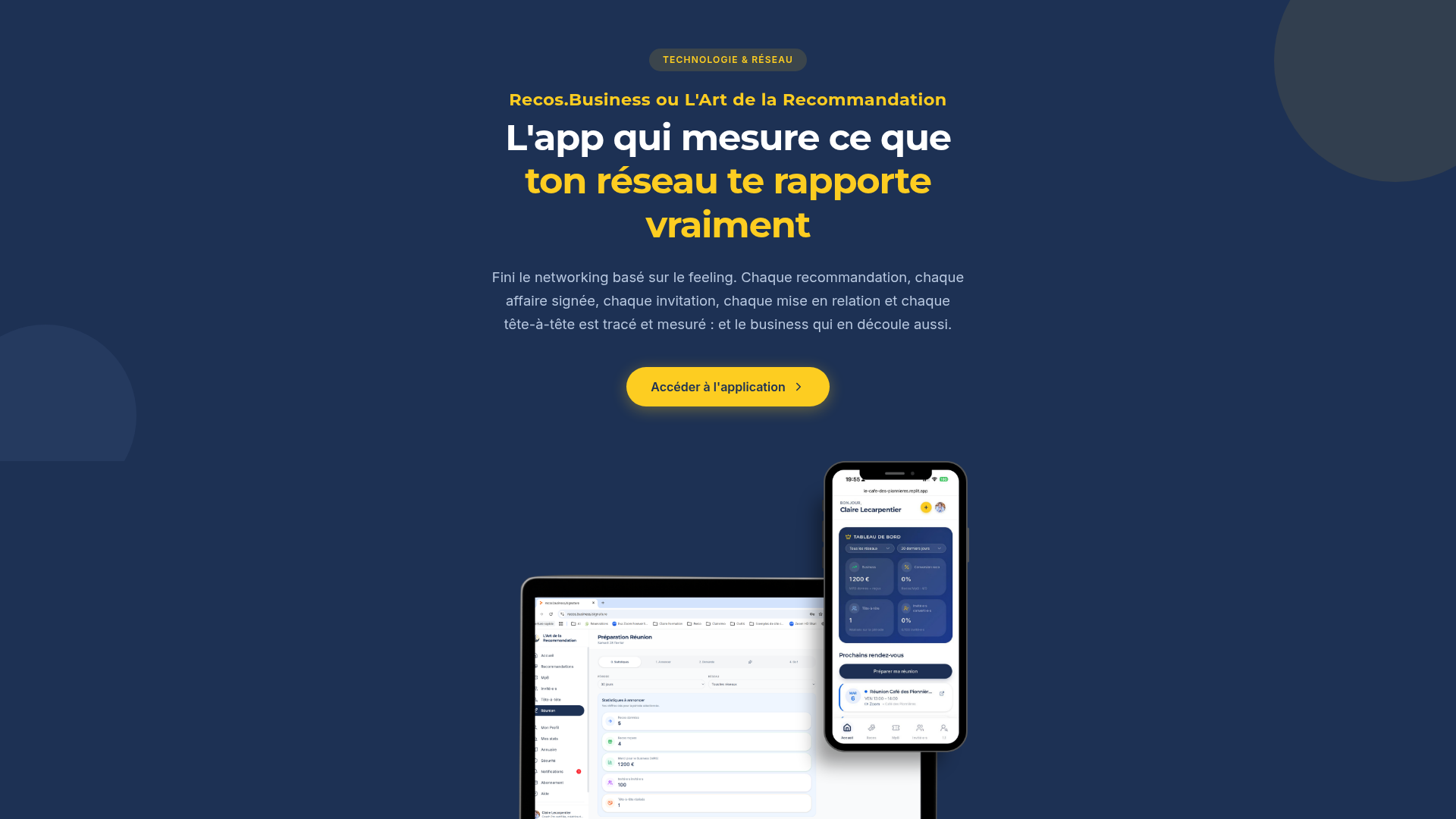 Interface Recos.Business, tableau de bord réseau